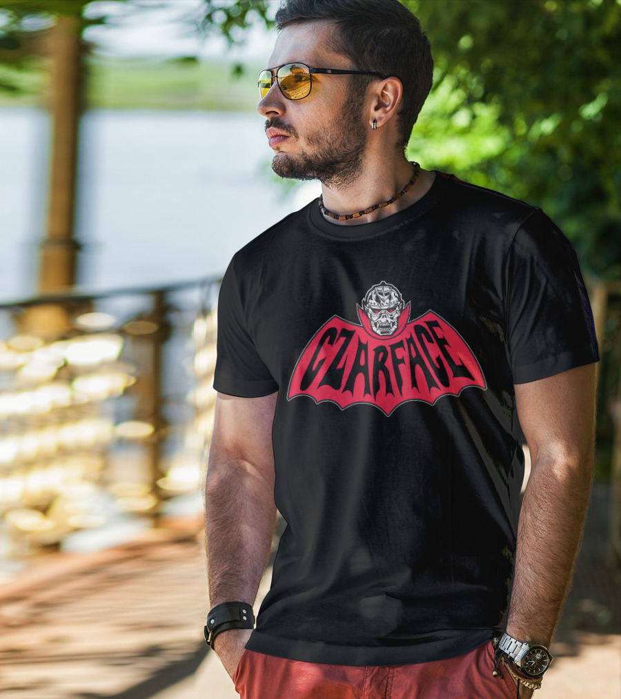 CZARFACE Red Text Bat Design With Metallic Skull T-Shirt