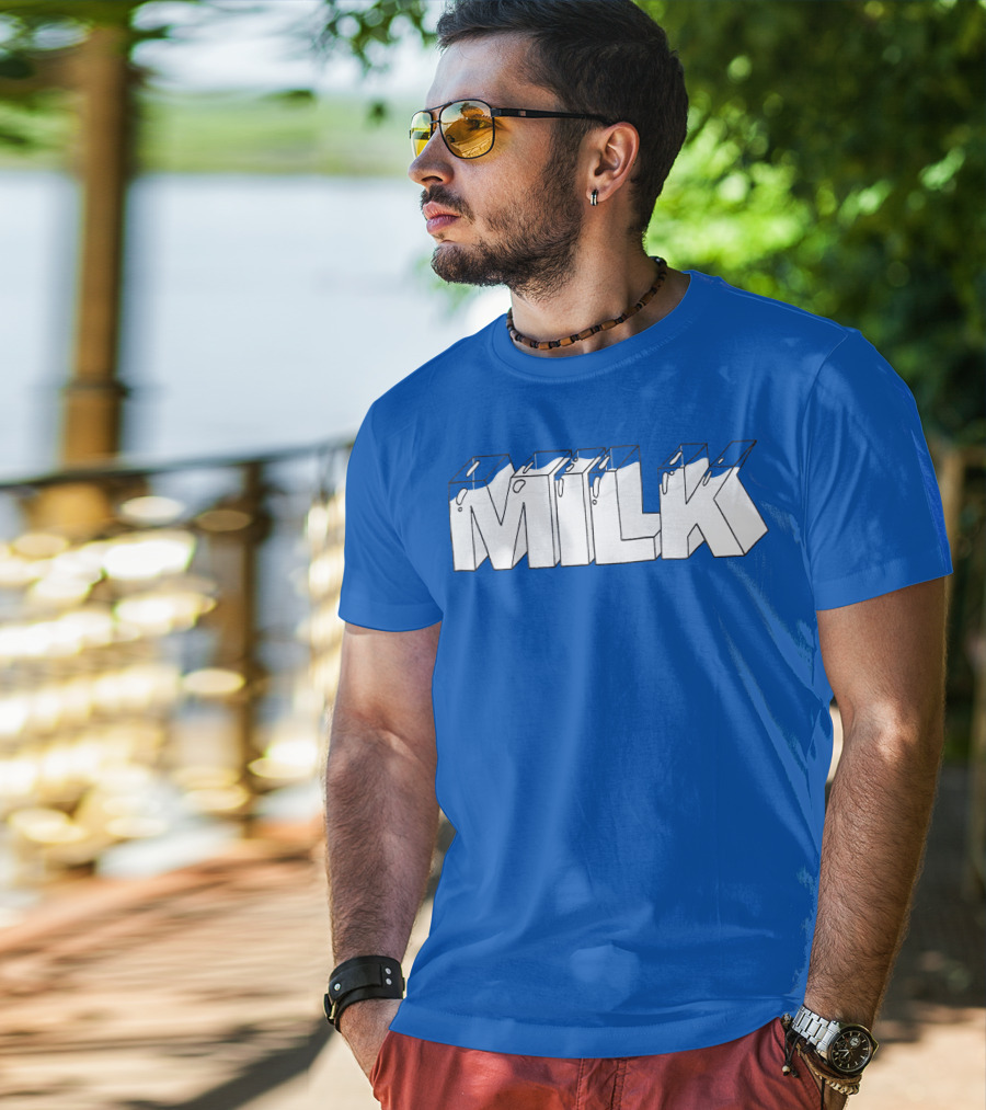 Ted Nivison Milk Merch Bold Blue Text T-Shirt