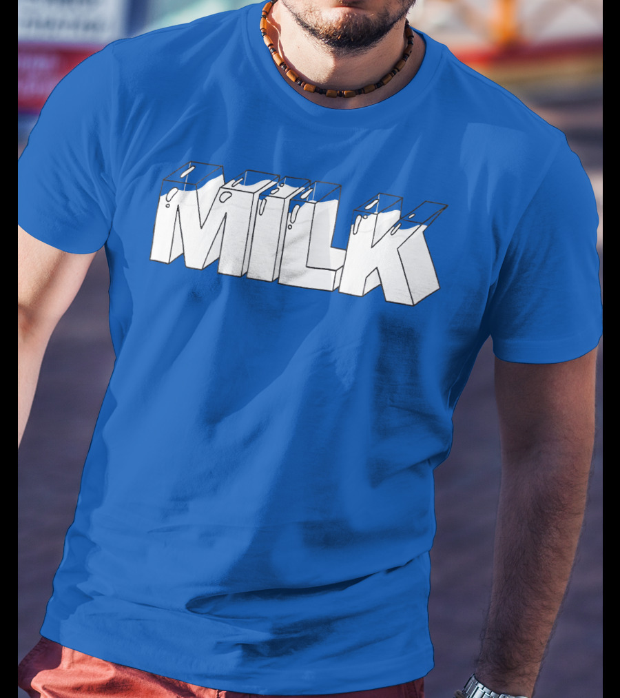 Ted Nivison Milk Merch Bold Blue Text T-Shirt