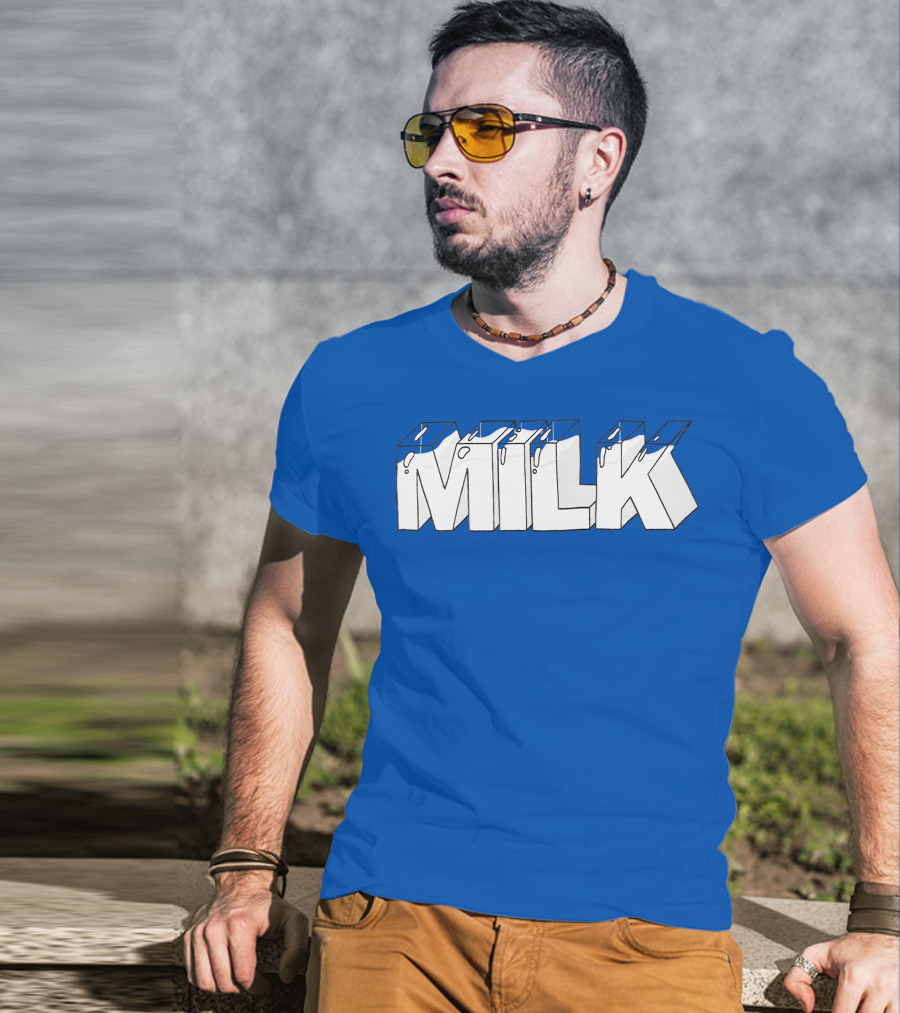 Ted Nivison Milk Merch Bold Blue Text T-Shirt