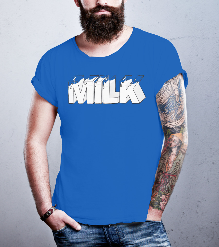 Ted Nivison Milk Merch Bold Blue Text T-Shirt