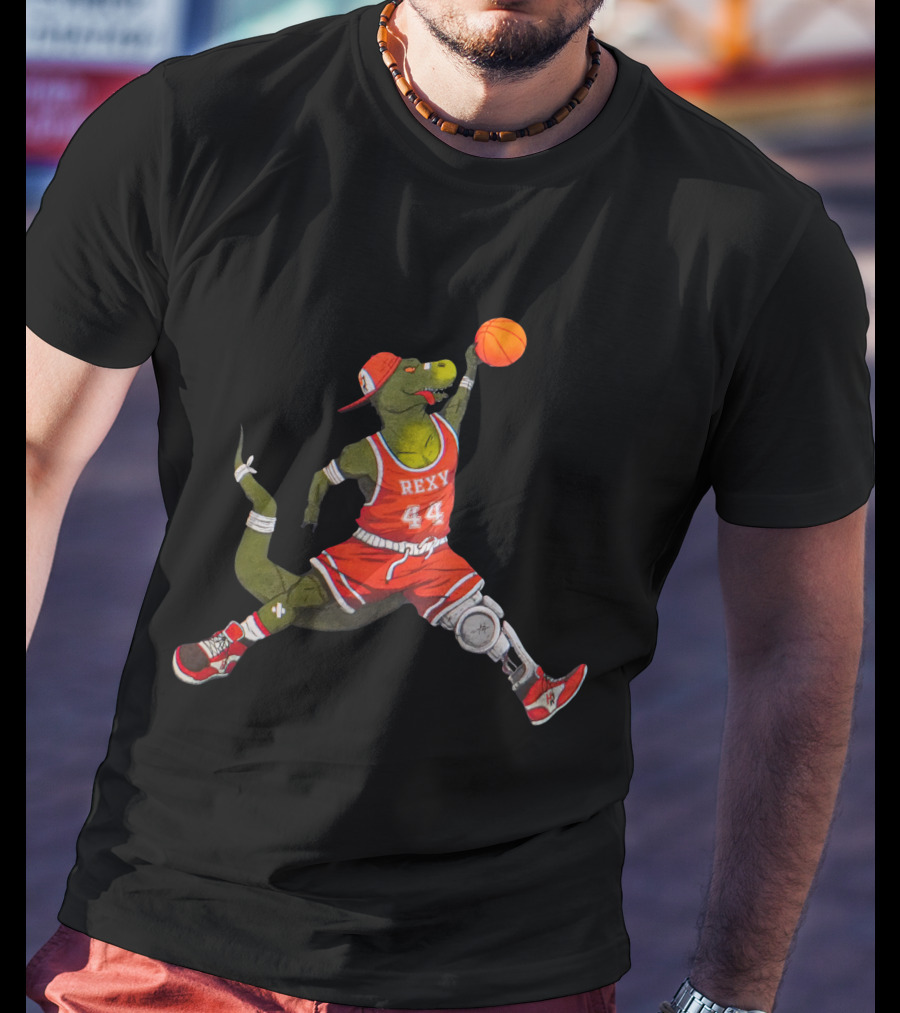 Rexy Basketball Slam Dunking Dinosaur Sports Jersey 44 How Ridiculous Merch T-Shirt