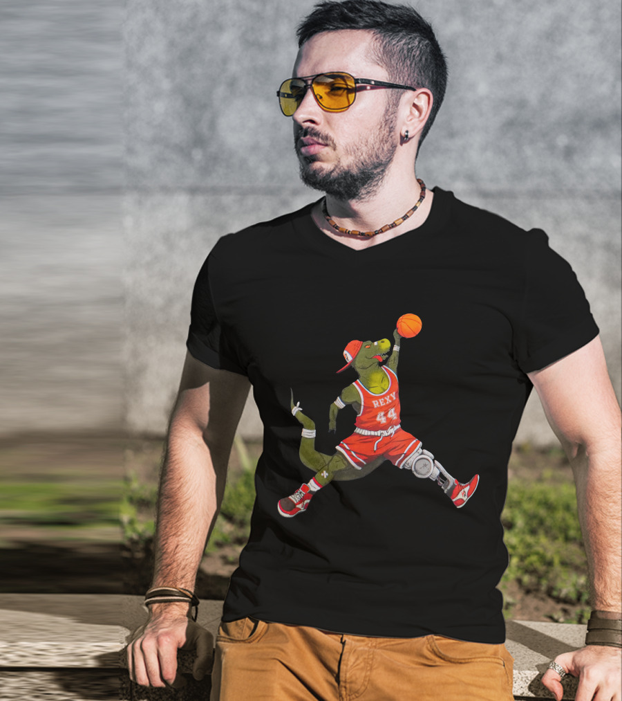 Rexy Basketball Slam Dunking Dinosaur Sports Jersey 44 How Ridiculous Merch T-Shirt