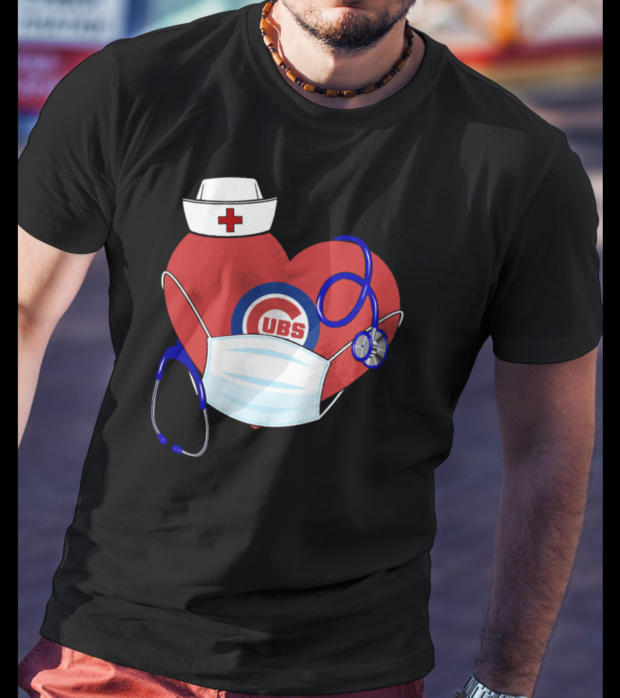 Cubs Heart With Nurse Hat Mask And Stethoscope T-Shirt