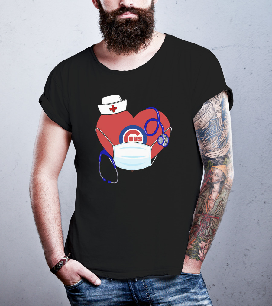 Cubs Heart With Nurse Hat Mask And Stethoscope T-Shirt