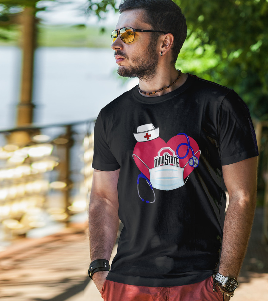 Ohio State Nurse Heart Stethoscope Mask T-Shirt
