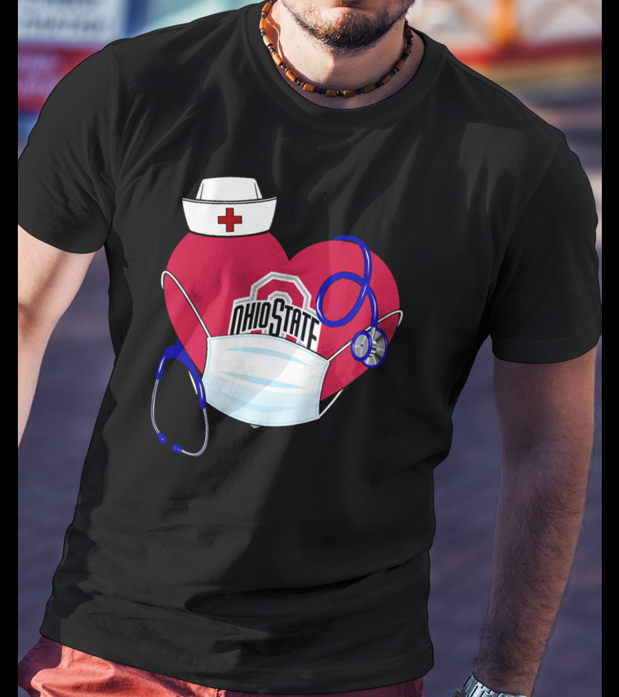 Ohio State Nurse Heart Stethoscope Mask T-Shirt