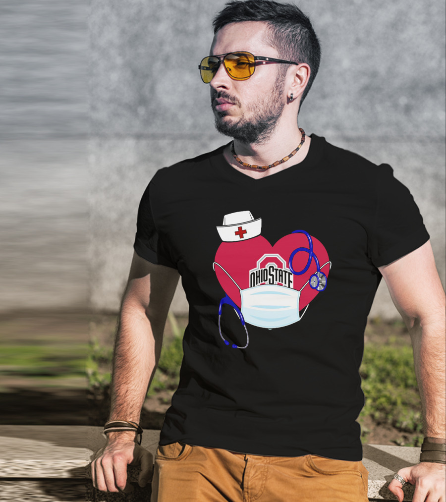 Ohio State Nurse Heart Stethoscope Mask T-Shirt