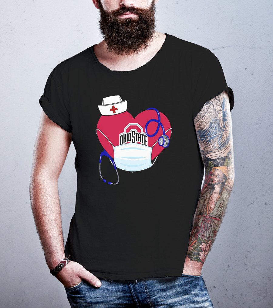 Ohio State Nurse Heart Stethoscope Mask T-Shirt