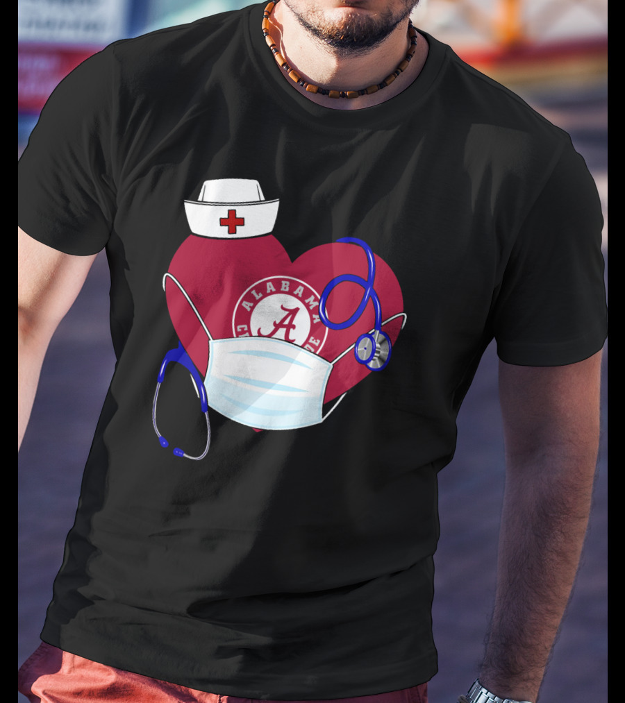 Heart Ala Alabama Crimson Tide Nurse Stethoscope Mask T-Shirt