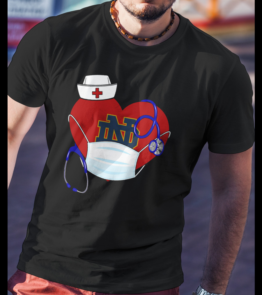 Notre Dame Heart Healthcare Nurse Mask Stethoscope T-Shirt