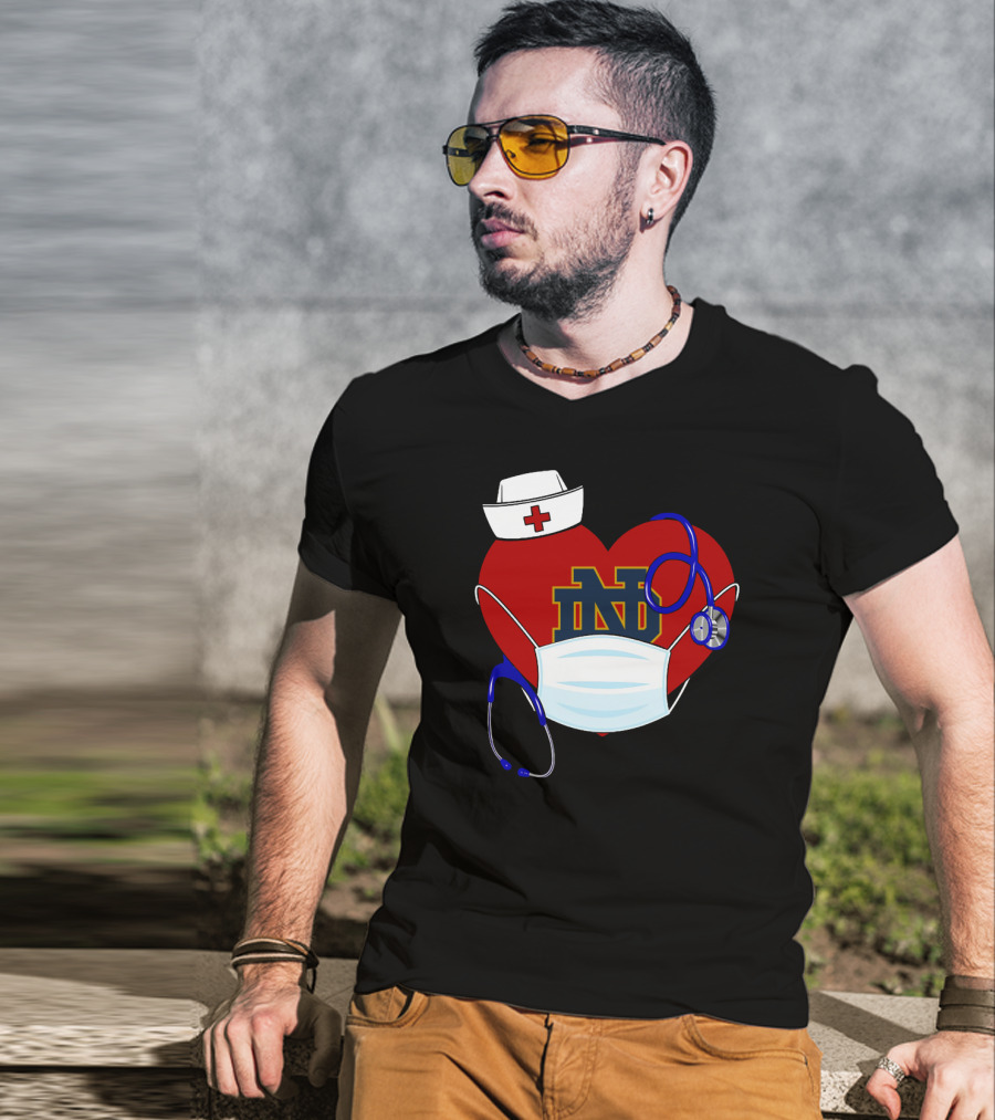 Notre Dame Heart Healthcare Nurse Mask Stethoscope T-Shirt