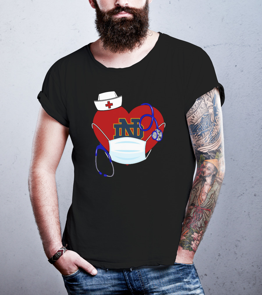 Notre Dame Heart Healthcare Nurse Mask Stethoscope T-Shirt