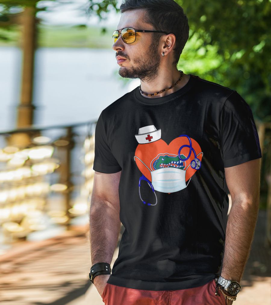 Heart Gators Nurse Healthcare Stethoscope Mask T-Shirt