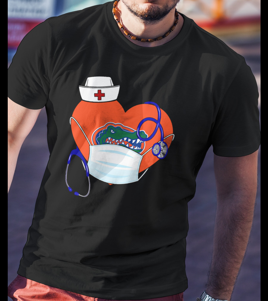 Heart Gators Nurse Healthcare Stethoscope Mask T-Shirt