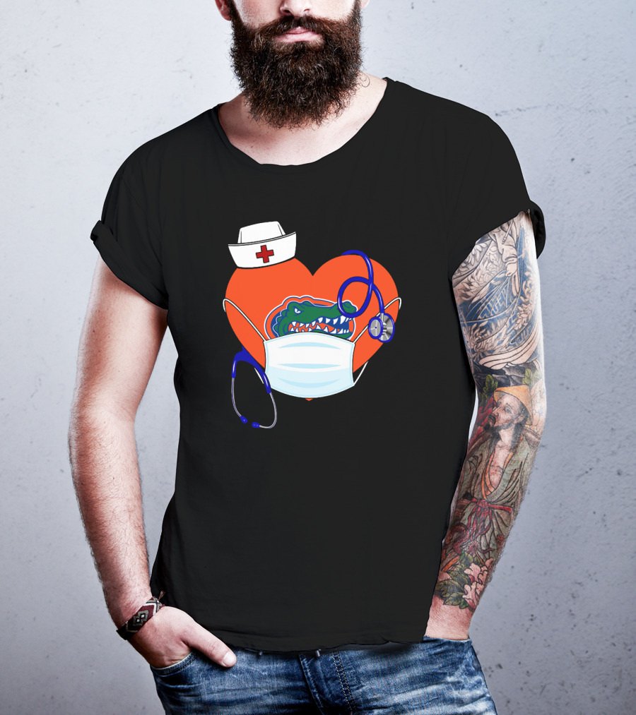 Heart Gators Nurse Healthcare Stethoscope Mask T-Shirt