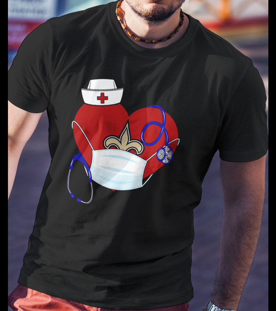 Heart Saints Nurse Medical Mask Stethoscope Fleur-de-Lis T-Shirt