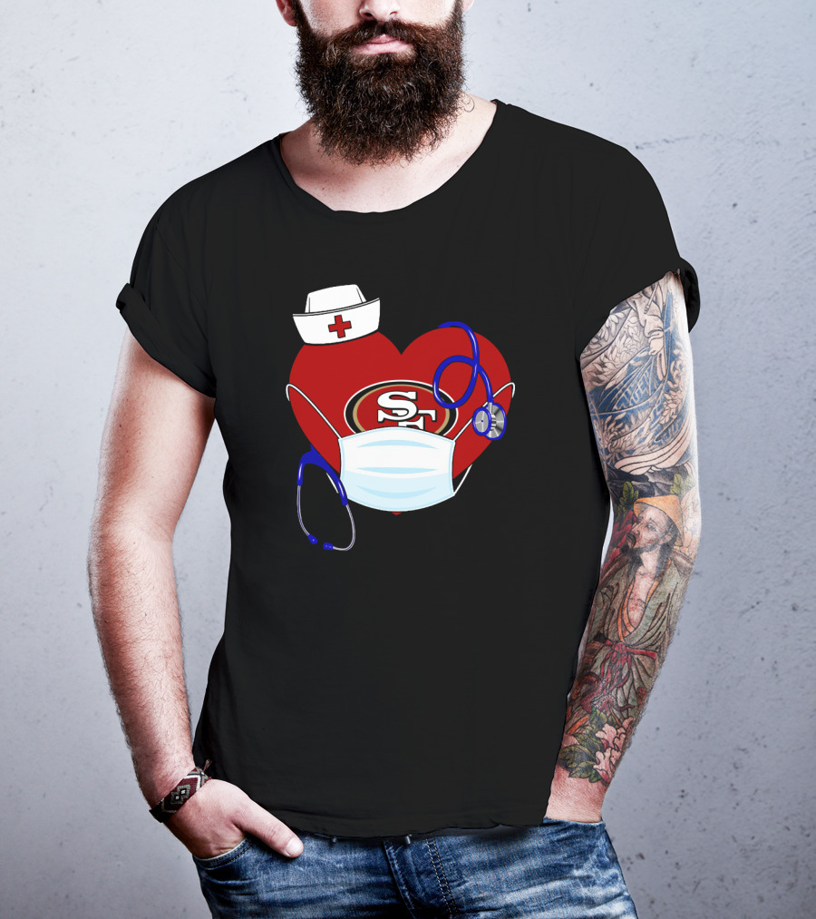 San Francisco 49ers Heart Stethoscope Nurse Mask T-Shirt