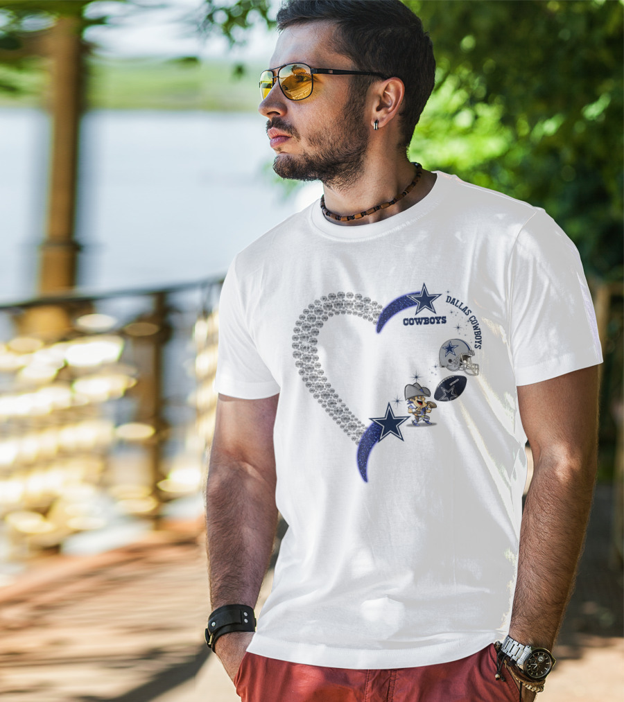 Dallas Cowboys Heart Logo With Star And Helmet T-Shirt