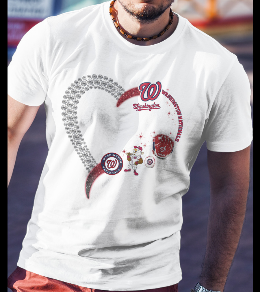 Washington Nationals W Heart Logo With Baseball Glove And Mascot T-Shirt
