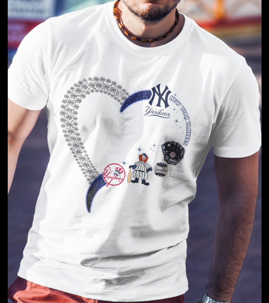 New York Yankees Heart Design With Baseball Elements T-Shirt