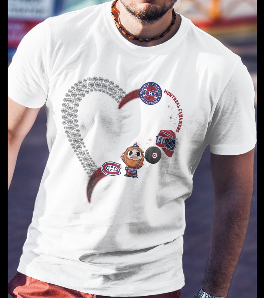 Heart Montreal Canadiens Hockey Club Mascot Helmet Puck Sparkle T-Shirt