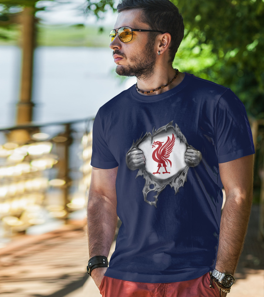 Proud To Be Liverpool Liverbird Crest Ripped T-Shirt