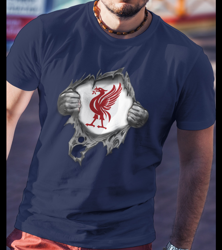 Proud To Be Liverpool Liverbird Crest Ripped T-Shirt