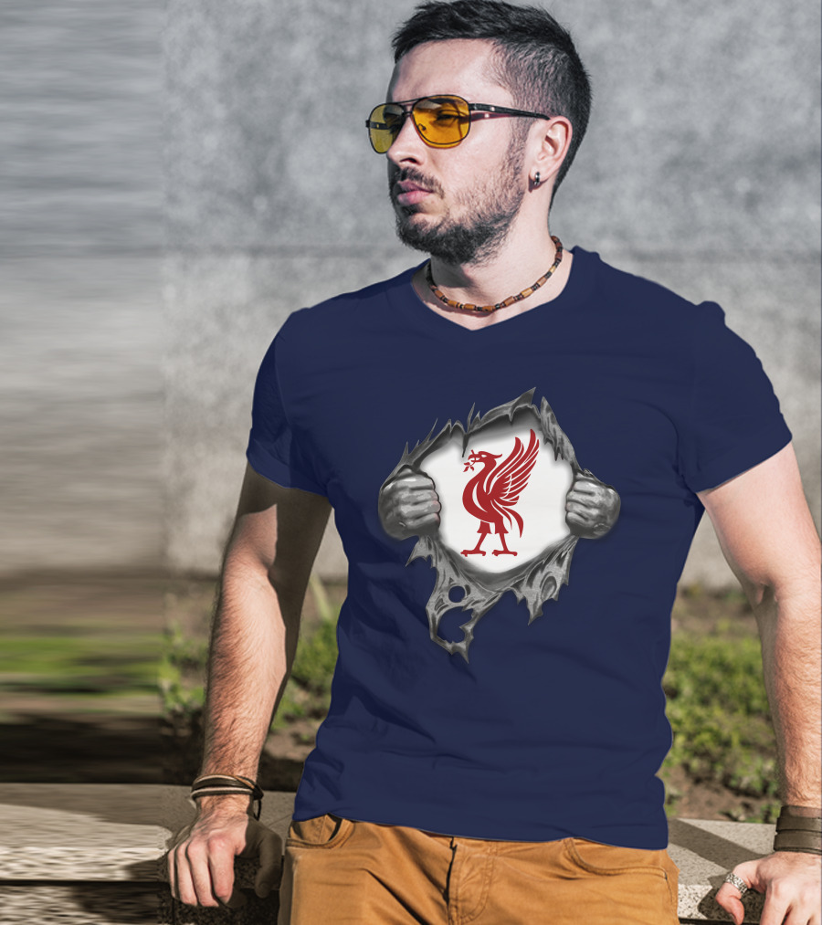 Proud To Be Liverpool Liverbird Crest Ripped T-Shirt