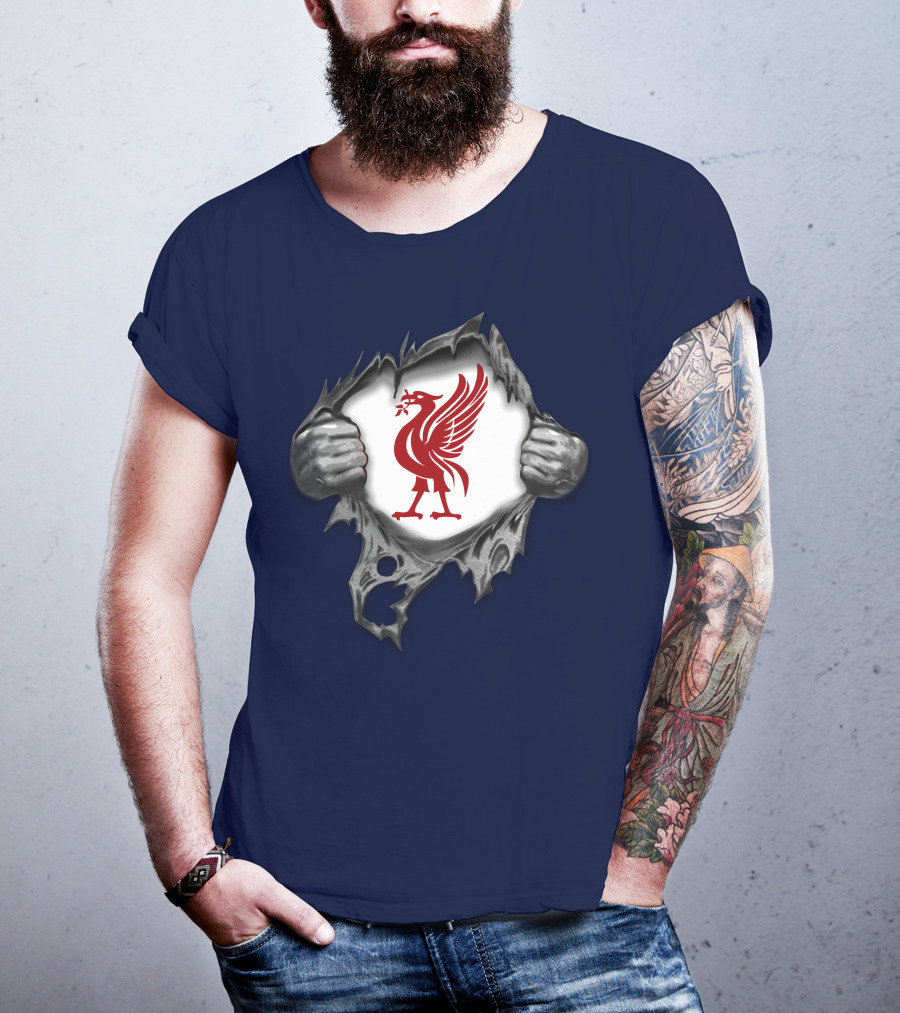 Proud To Be Liverpool Liverbird Crest Ripped T-Shirt