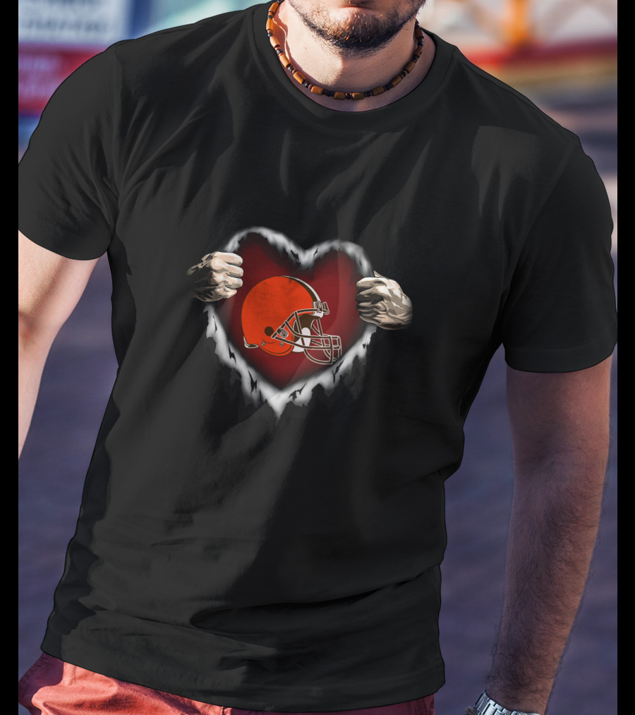 Cleveland Browns Heart Ripped Football T-Shirt