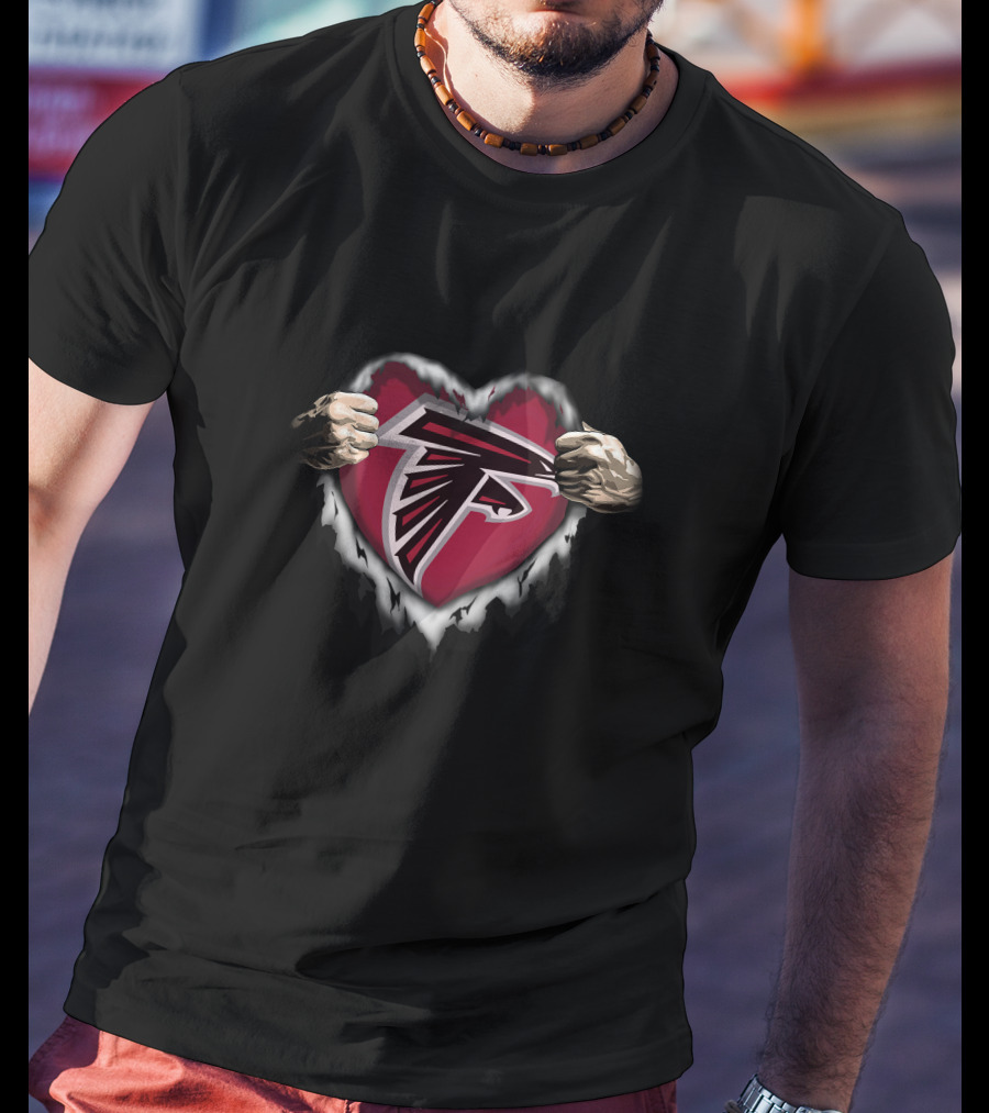 Atlanta Falcons Heart Ripped Logo Fist T-Shirt