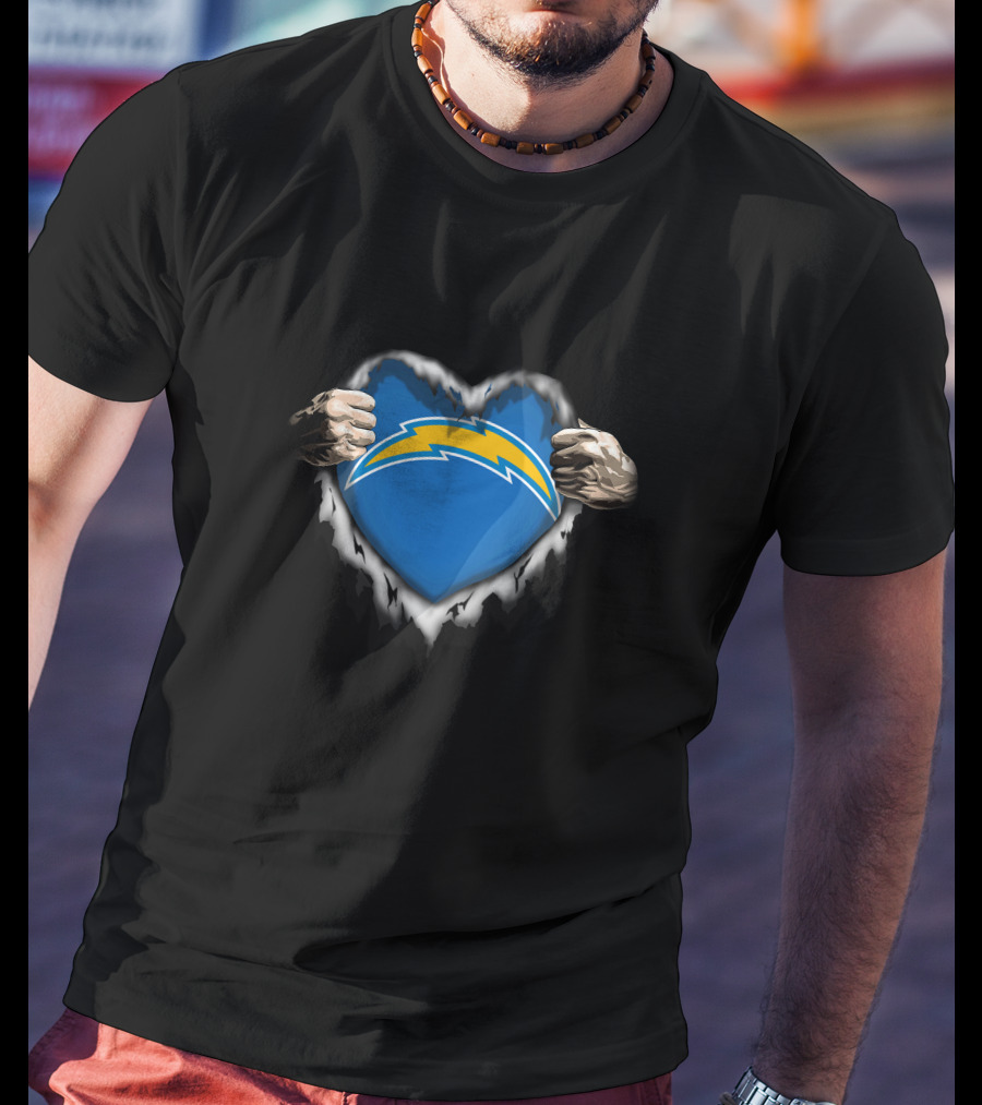 Los Angeles Chargers Heart Ripped Hands T-Shirt