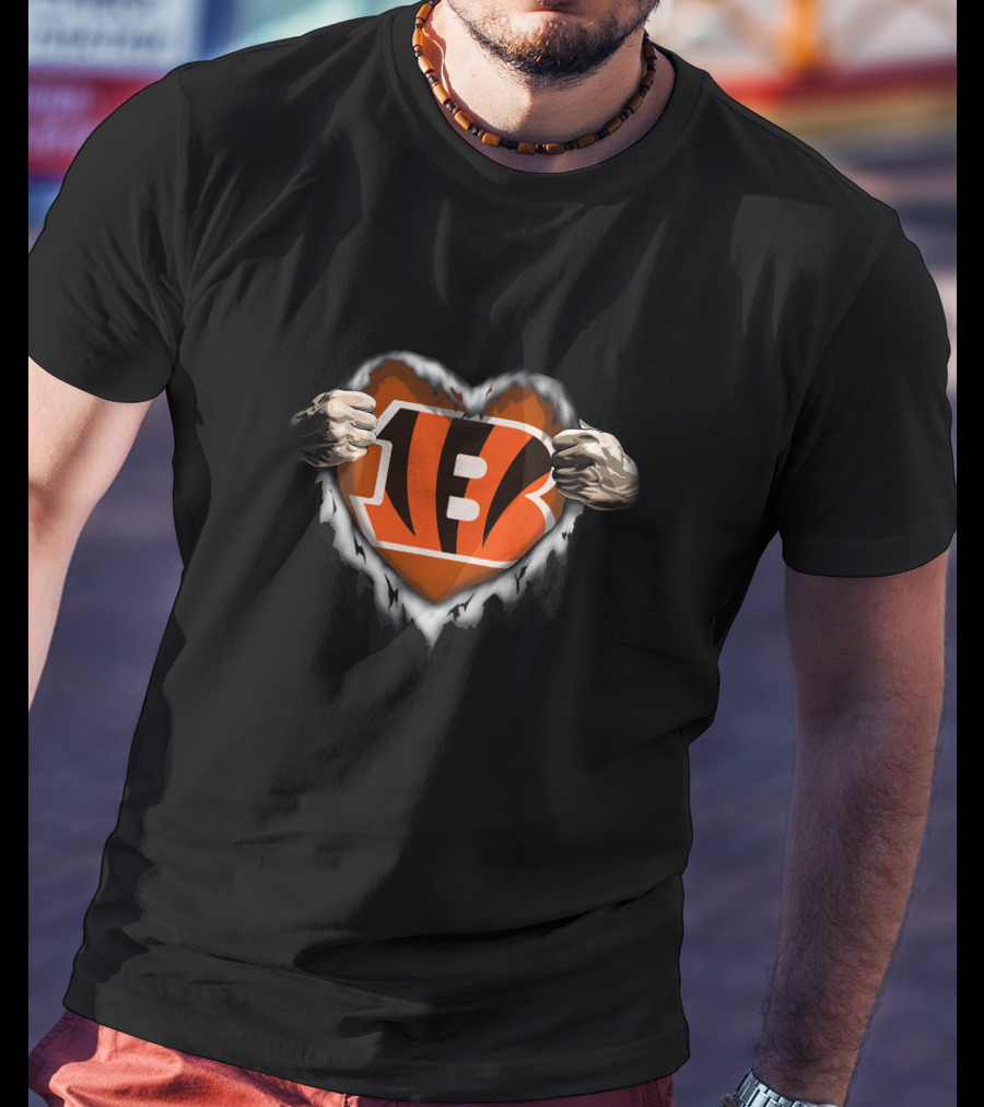 Cincinnati Bengals Ripped Logo Heart T-Shirt
