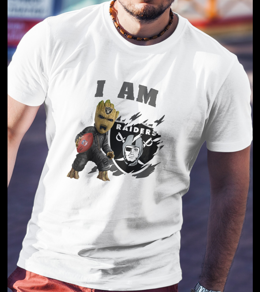 I Am Groot Raiders Football Character With Las Vegas Raiders T-Shirt