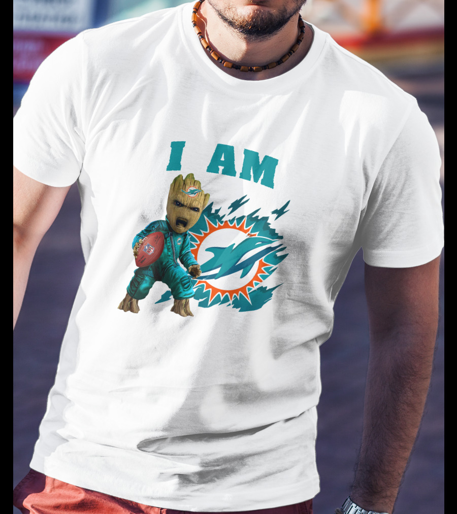 I Am Groot Miami Dolphins Football Fan Character T-Shirt