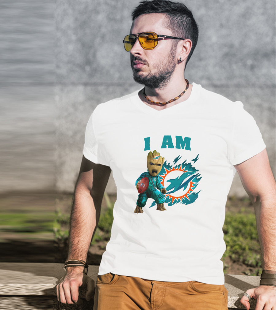 I Am Groot Miami Dolphins Football Fan Character T-Shirt