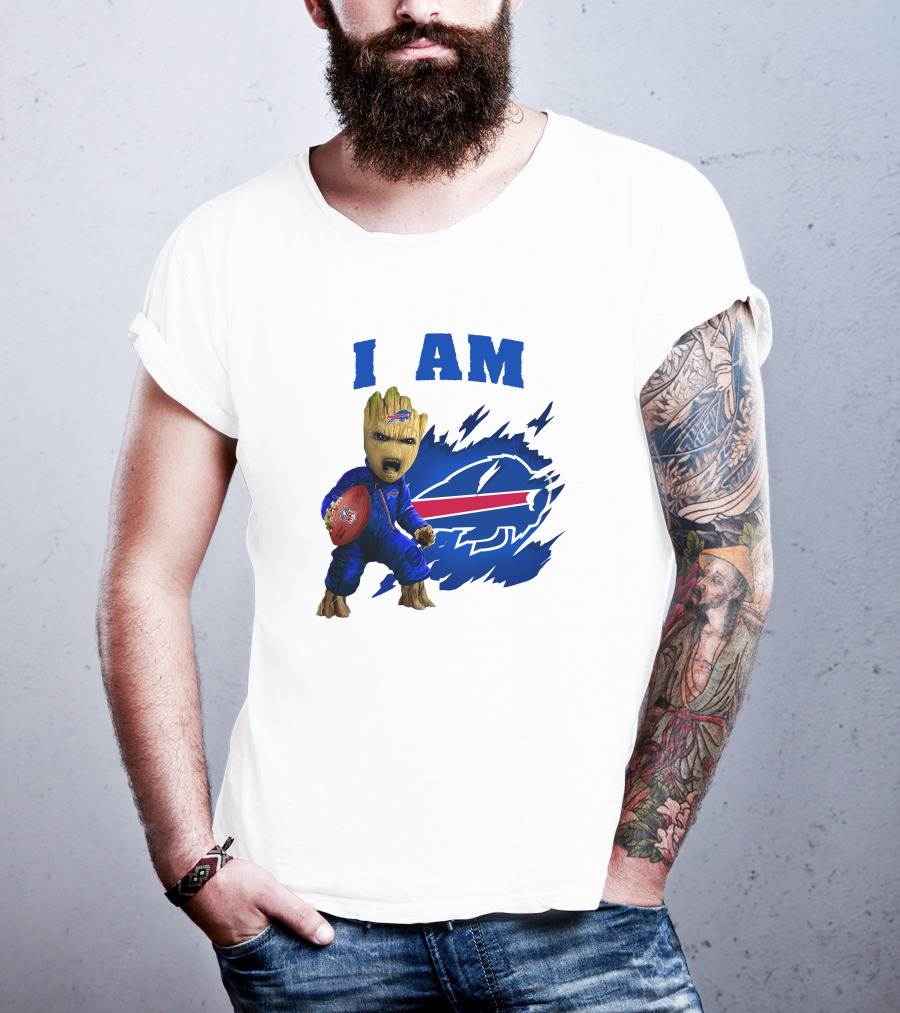 Groot Holding Football Buffalo Bills Logo I Am T-Shirt