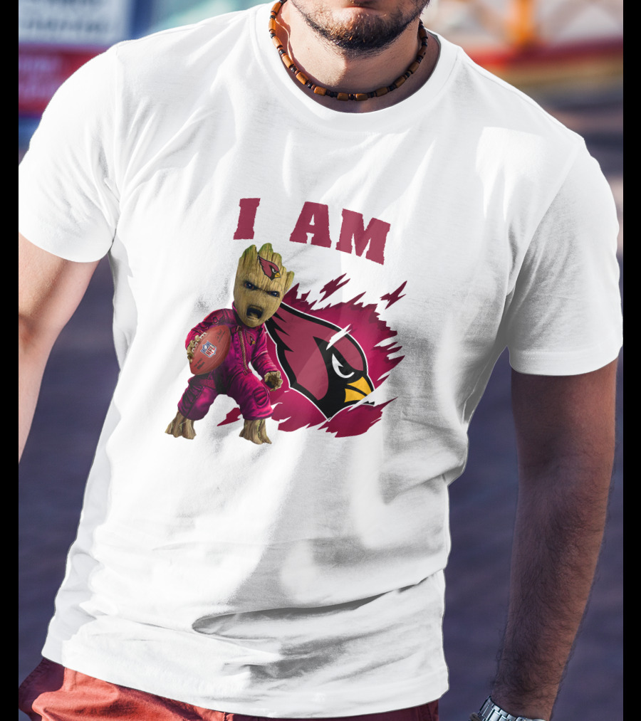 I Am Groot Arizona Cardinals Football Marvel сочетает в себе героя и спортивная команда на фоне карточной иконки T-Shirt