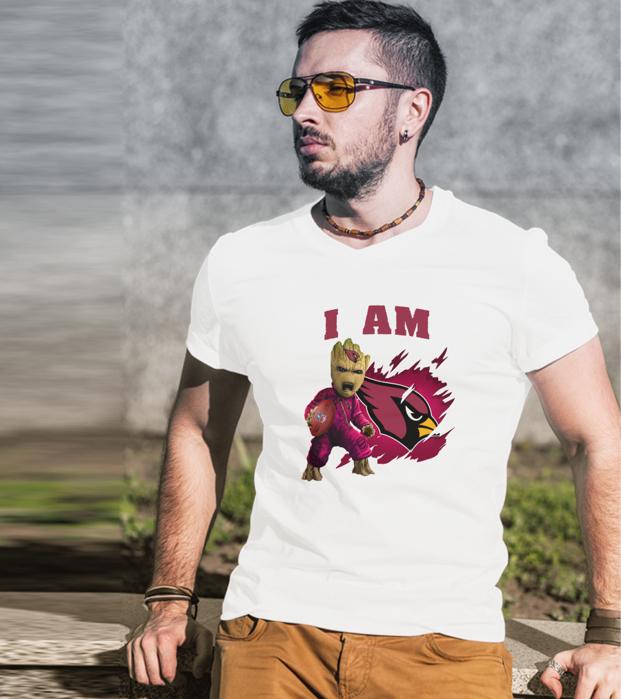 I Am Groot Arizona Cardinals Football Marvel сочетает в себе героя и спортивная команда на фоне карточной иконки T-Shirt