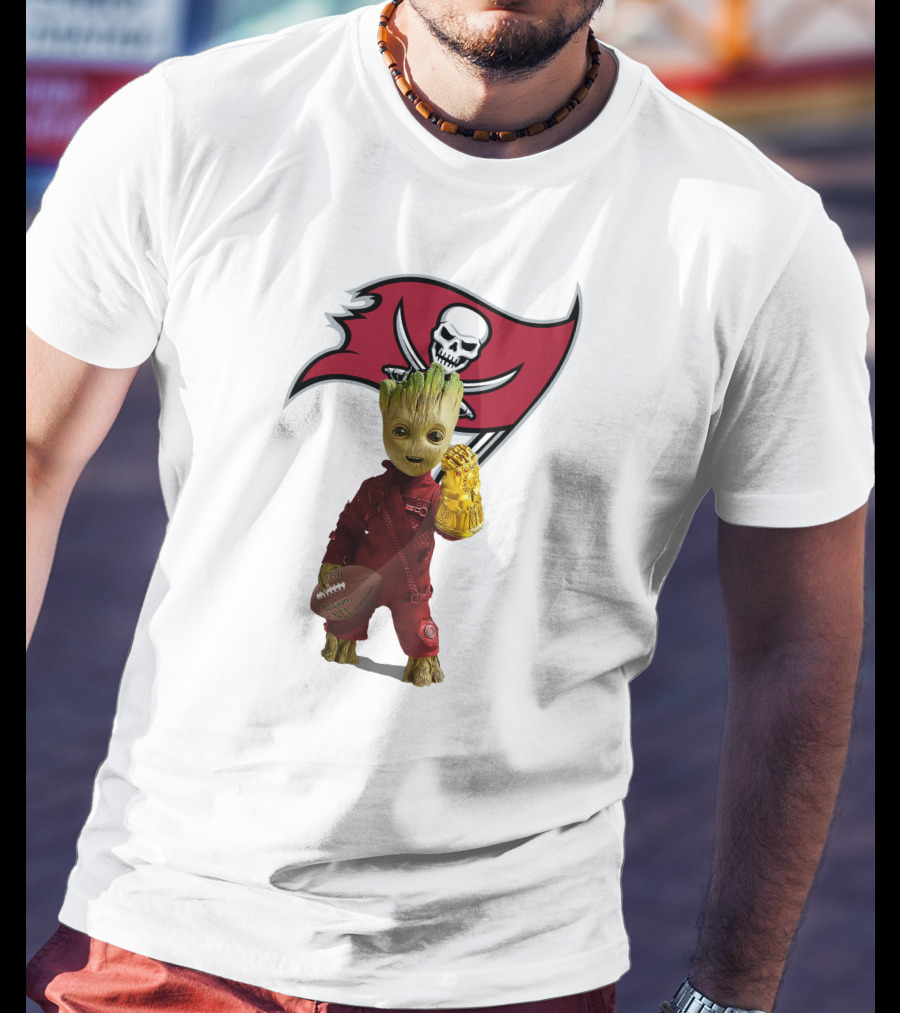 Groot Holding Football With Tampa Bay Buccaneers T-Shirt