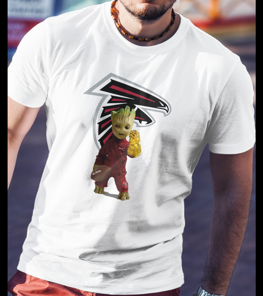 Atlanta Falcons Groot Holding Football And Glove T-Shirt