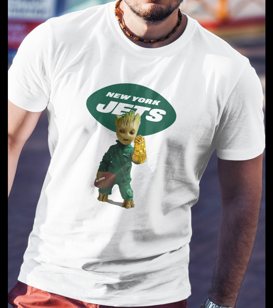 New York Jets Groot Football Marvel Crossover T-Shirt