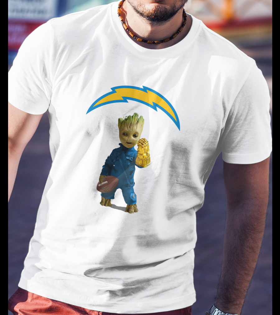 Los Angeles Chargers Groot Infinity Gauntlet Football T-Shirt