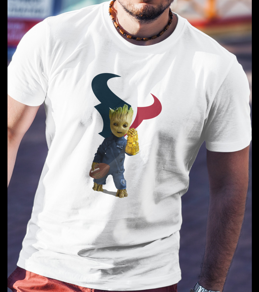 Houston Texans Groot Football Infinity Gauntlet T-Shirt