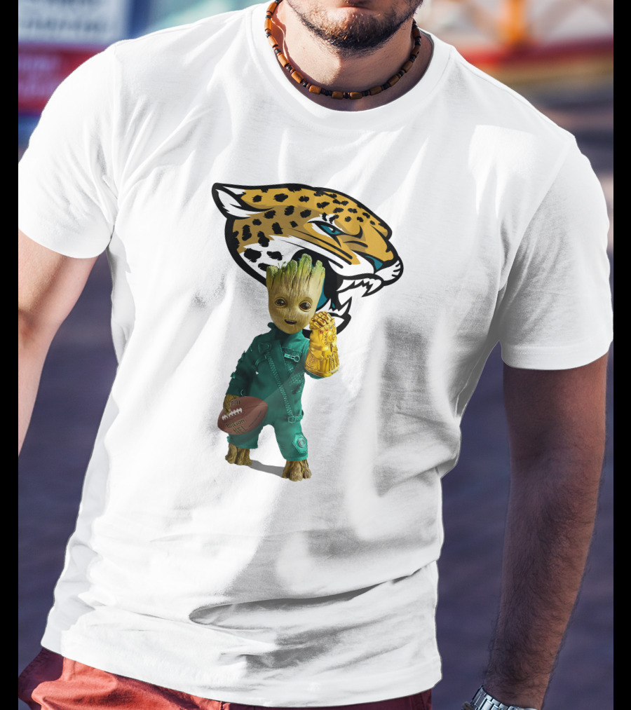 Jacksonville Jaguars Groot Football Infinity Gauntlet T-Shirt