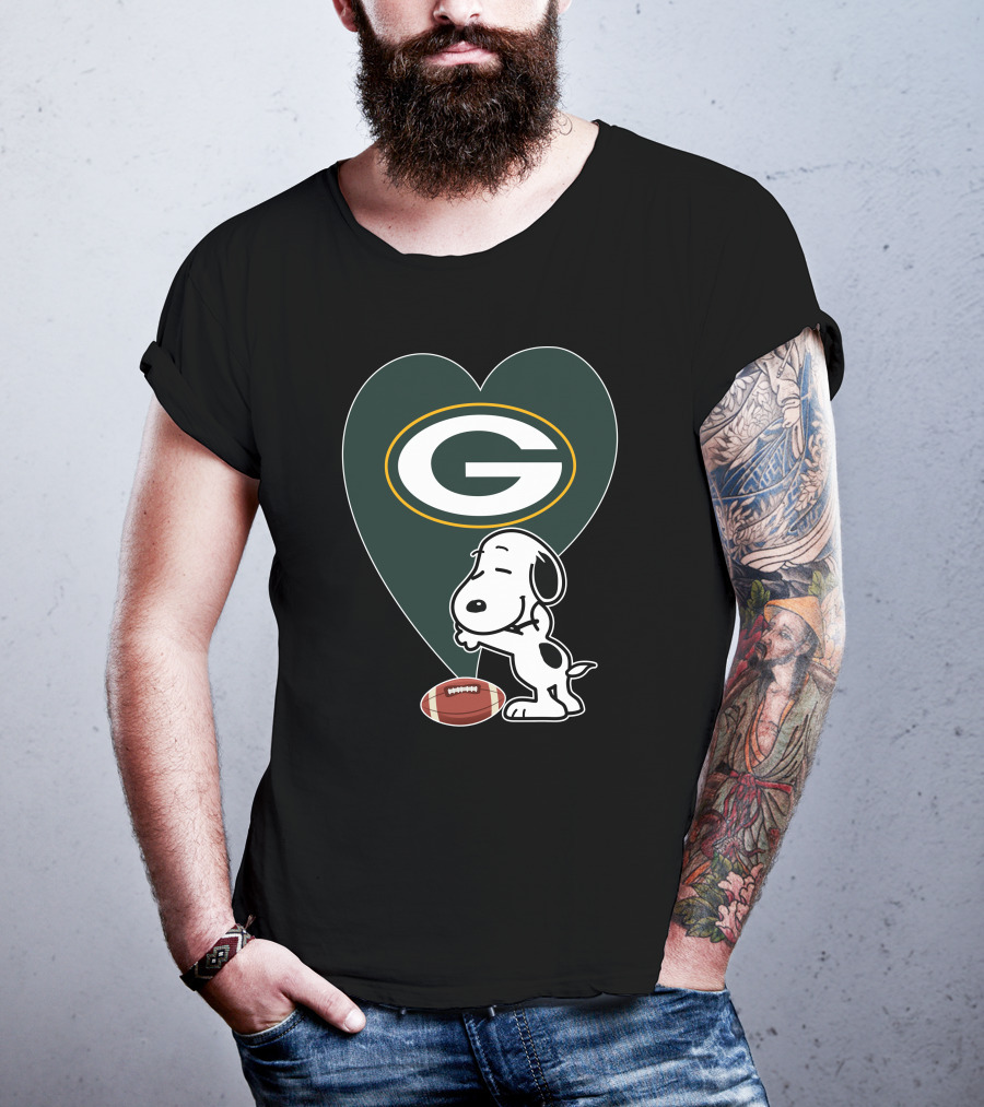Green Bay Packers Snoopy Heart Football Hug T-Shirt