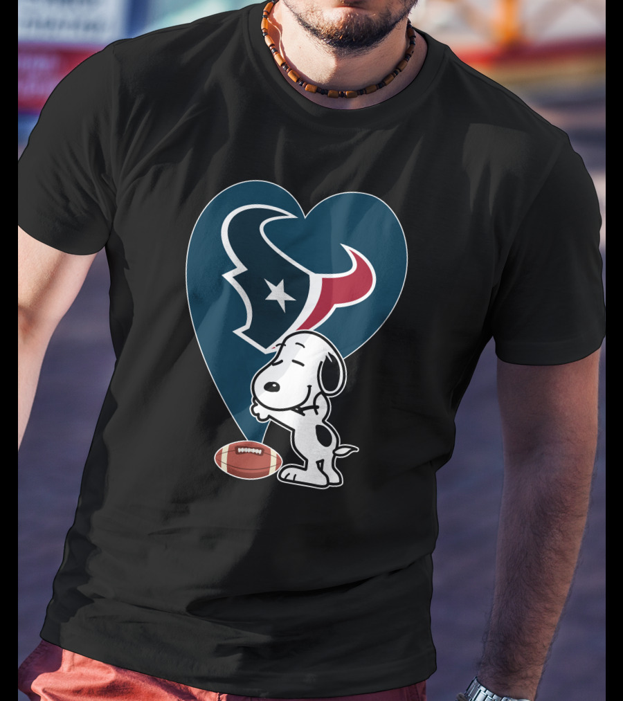 Houston Texans Snoopy Heart Hug Football T-Shirt