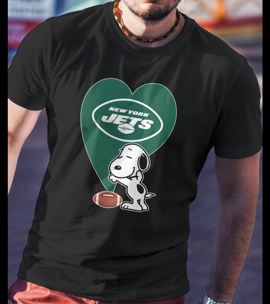 New York Jets Football Heart Snoopy Hug T-Shirt