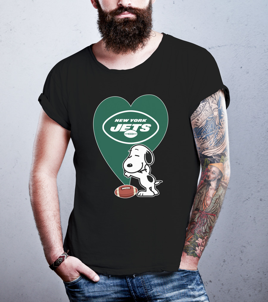 New York Jets Football Heart Snoopy Hug T-Shirt